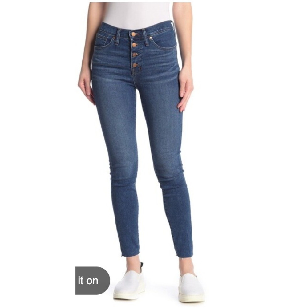 Madewell 9" Mid-Rise Skinny Jeans Button Fly Raw Hem Blue M2236 Size 28 NWT